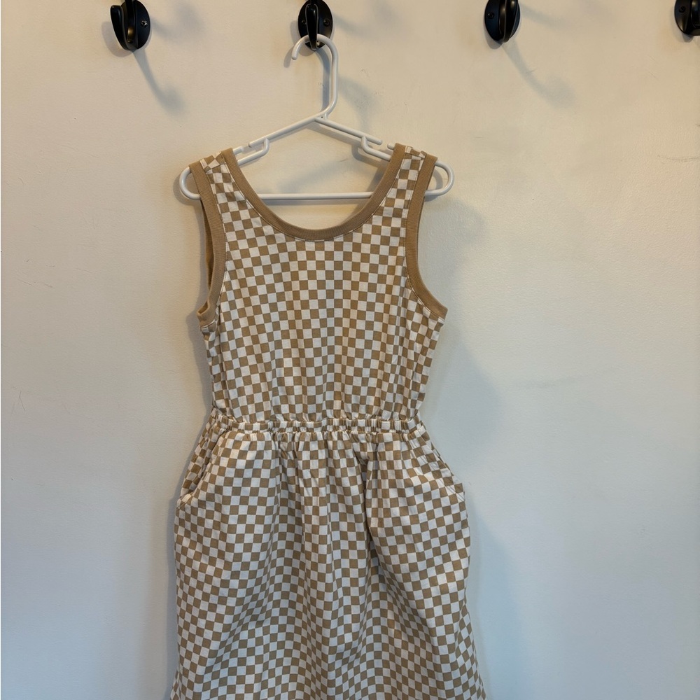 GAP Kids Tan and White Checkered Casual Dress